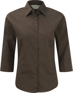 Russell Collection RU946F - Camisa Entallada En Manga 3/4 Chocolate