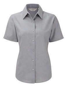 Russell J933F - Camisa Oxford de manga corta para mujer Plata