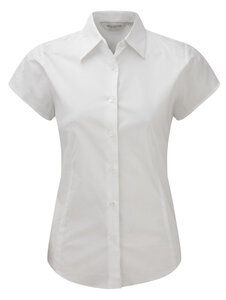 Russell J947F - Camisa stretch ajustada de manga corta y fácil cuidado para mujer Blanco