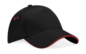 Beechfield B15C - Gorra Ultimate de 5 paneles - Pico Sandwich Black/Classic Red