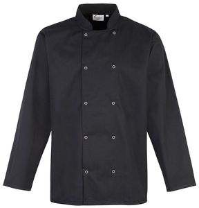 Premier PR665 - Studded front long sleeve chef's jacket Negro