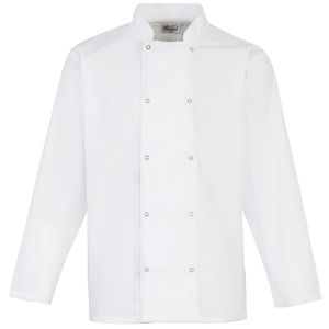 Premier PR665 - Studded front long sleeve chef's jacket Blanco