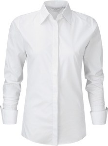 Russell Collection RU960F - Camisa estirable de las mujeres manga larga de las damas Blanco