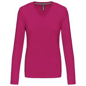 Kariban K382 - CAMISETA DE MANGA LARGA Y CUELLO DE PICO PARA MUJER Fucsia