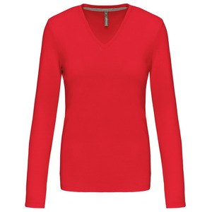 Kariban K382 - CAMISETA DE MANGA LARGA Y CUELLO DE PICO PARA MUJER Rojo