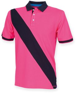 Front Row FR212 - Camisa Polo en Algodón Piqué a Rayas Diagonales Bright Pink/ Navy