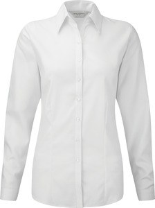 Russell Collection RU962F - Camisa de espiga de manga larga de las damas Blanco