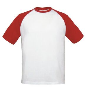B&C BC230 - Camiseta de béisbol con manga raglán en contraste Blanco / Rojo