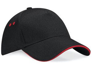 Beechfield BF15C - Gorra de 5 paneles 100% algodón Negro / Rojo