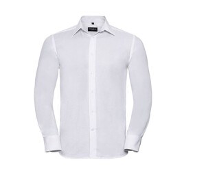 Russell Collection JZ922 - Camisa Oxford entallada de hombre con cuello italiano Blanco
