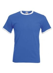 Fruit of the Loom SC245 - Camiseta Ringer Hombre 100% Algodón Real Azul / Blanco
