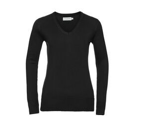 Russell Collection JZ10F - Jersey Cuello en V para mujer Negro