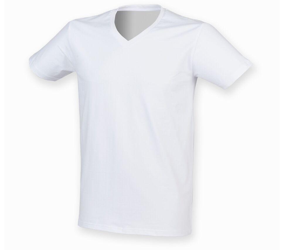 Skinnifit SF122 - Camiseta de hombre de algodón elástico con cuello de pico