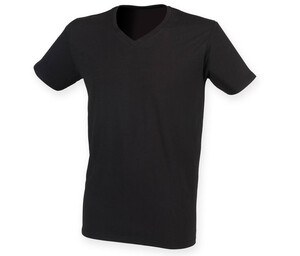 Skinnifit SF122 - Camiseta de hombre de algodón elástico con cuello de pico Negro