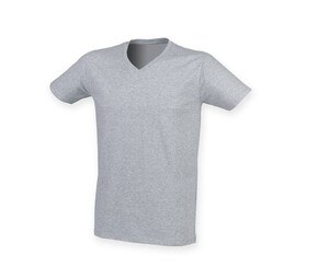 Skinnifit SF122 - Camiseta de hombre de algodón elástico con cuello de pico Gris mezcla