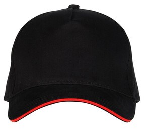 Black&Match BM910 - Gorra de 5 paneles 100% algodón Negro / Rojo