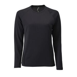 SOL'S 02072 - Sporty Lsl Women Camiseta De Deporte De Manga Larga De Mujer Negro