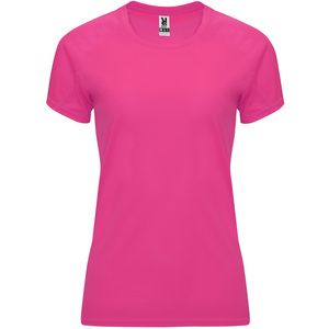 Roly CA0408 - BAHRAIN WOMAN Camiseta técnica entallada de manga corta ranglán para mujer ROSA FLUOR