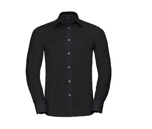 Russell Collection JZ922 - Camisa Oxford entallada de hombre con cuello italiano Negro