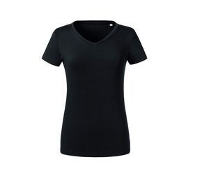 Russell RU103F - Camiseta orgánica de cuello en V para mujeres Negro