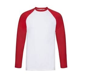Fruit of the Loom SC238 - Camiseta hombre 100% algodón manga larga Blanco / Rojo