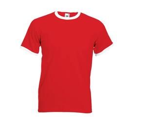 Fruit of the Loom SC245 - Camiseta Ringer Hombre 100% Algodón Rojo