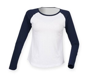 SF Women SK271 - Camiseta beisbol manga larga mujer SK271 White/ Oxford Navy