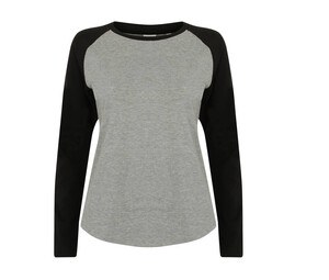 SF Women SK271 - Camiseta beisbol manga larga mujer SK271 Heather Grey/ Black