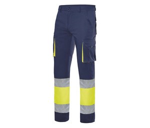 VELILLA V3030 - Pantalones multibolsillos dos tonos y alta visibilidad V3030 Navy/Fluo Yellow