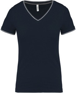 Kariban K394 - Camiseta de punto piqué con cuello de pico de mujer Navy/ Light Grey/ White