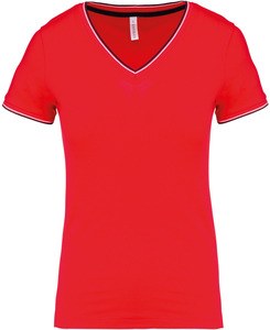 Kariban K394 - Camiseta de punto piqué con cuello de pico de mujer Red/ Navy/ White