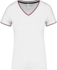 Kariban K394 - Camiseta de punto piqué con cuello de pico de mujer White / Navy / Red