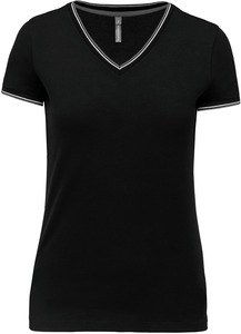 Kariban K394 - Camiseta de punto piqué con cuello de pico de mujer Black/ Light Grey/ White