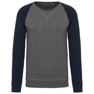 Kariban K491 - Sudadera de hombre orgánica bicolor con cuello redondo y manga raglán Grey Heather/ Navy