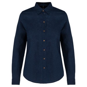 Kariban K589 - Camisa de mujer de lino y algodón de manga larga Azul marino