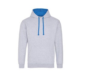 AWDIS JH003 - Sudadera con capucha en contraste Heather Grey/Sapphire Blue