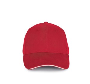 K-up KP198 - Gorra de algodón orgánico con visera sándwich a contraste - 6 paneles Hibiscus Red / Ivory