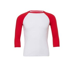 Bella+Canvas BE3200 - Playera de béisbol de manga 3/4 Blanco / Rojo