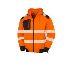 RESULT RS503X - Sweat capuche zippé HV en polyester recyclé Fluorescent Orange/ Black