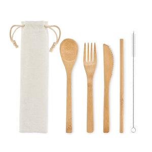 GiftRetail MO6121 - SETSTRAW Set de cubiertos de bambú