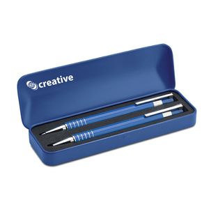 GiftRetail MO7323 - Juego de bolígrafos con estuche de metal Azul
