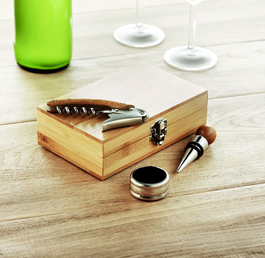 GiftRetail MO8147 - SONOMA Set de vino en caja de bambú
