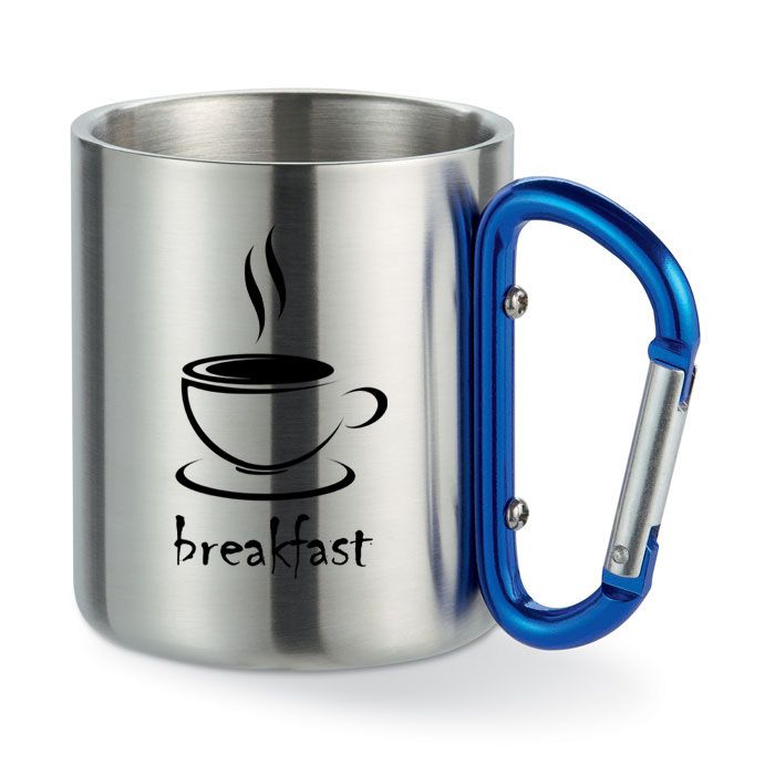 GiftRetail MO8313 - Taza de acero inoxidable con asa de mosquetón.