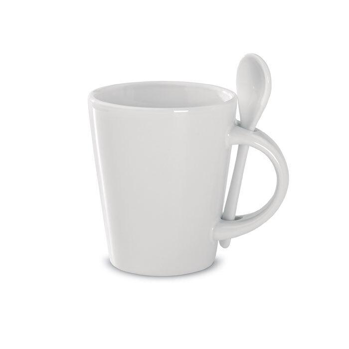 GiftRetail MO8442 - SUBLIMKONIK Taza con cuchara de cerámica.