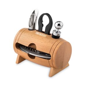 GiftRetail MO9523 - Mini tonel de madera con 4 accesorios para vino Wood