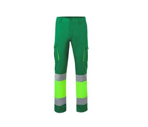 VELILLA V3030 - Pantalones multibolsillos dos tonos y alta visibilidad V3030 Green / Fluo Yellow