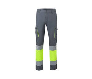 VELILLA V3030 - Pantalones multibolsillos dos tonos y alta visibilidad V3030 Grey/Fluo Yellow