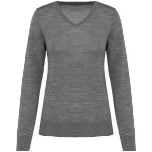 Kariban Premium PK911 - Jersey lana merina cuello de pico mujer Grey Heather