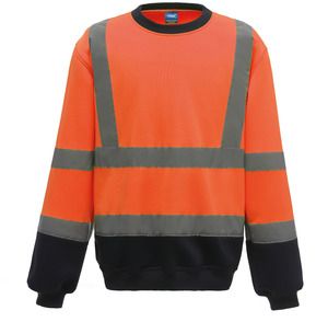 Yoko YHVJ510 - Sudadera alta visibilidad cuello redondo Hi Vis Orange/Navy