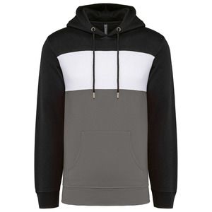 Kariban K4016 - Sudadera tricolor con capucha unisex<br/> Black / White / Basalt Grey